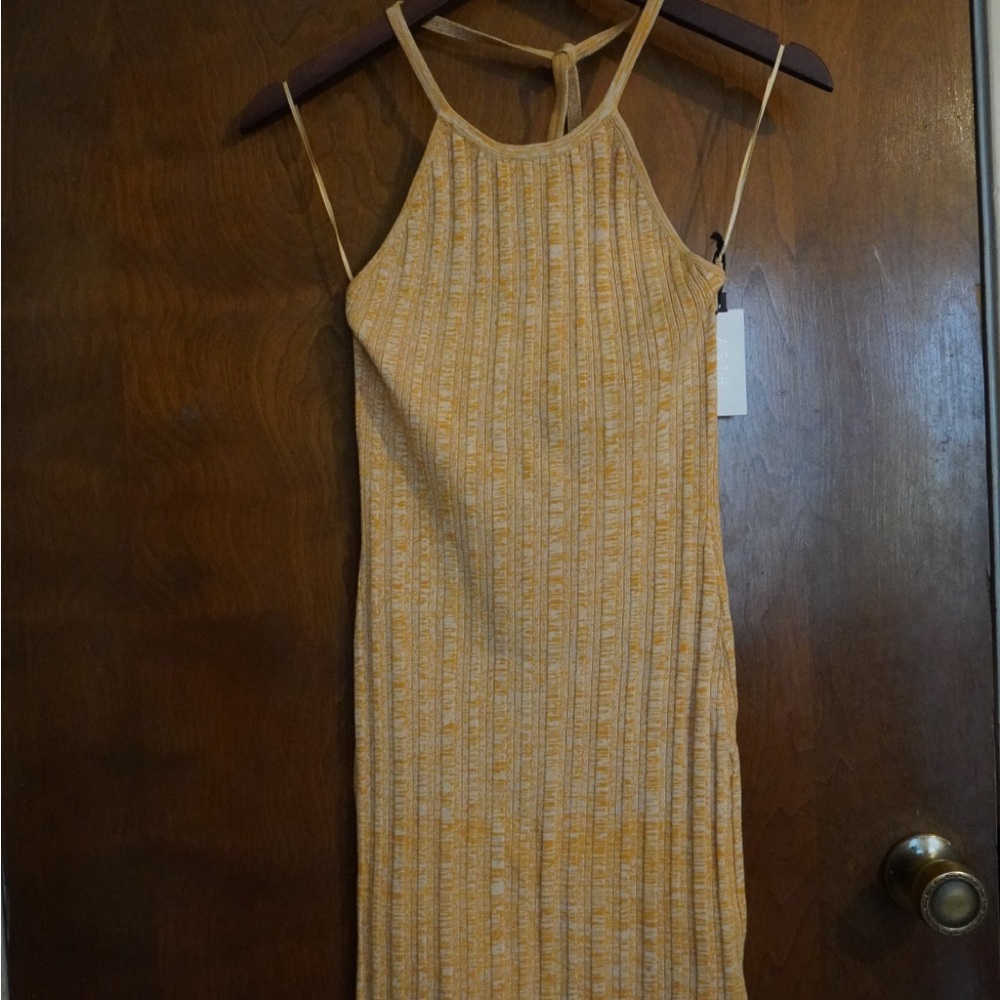 Astr Sleeveless Ribbed Mini Dress in Tan